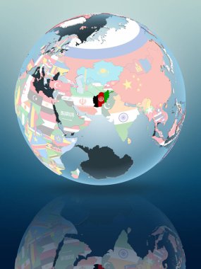 Afganistan parlak yüzeye yansıtan siyasi dünya üzerinde. 3D çizim.
