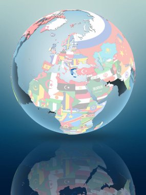 Yunanistan parlak yüzeye yansıtan siyasi dünya üzerinde. 3D çizim.