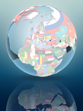 Karadağ siyasi küre parlak yüzeye yansıtan üzerinde. 3D çizim.