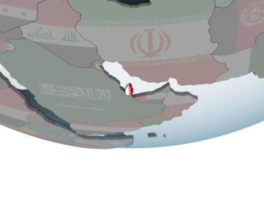 Katar katıştırılmış bayrak ile siyasi dünya üzerinde. 3D çizim.