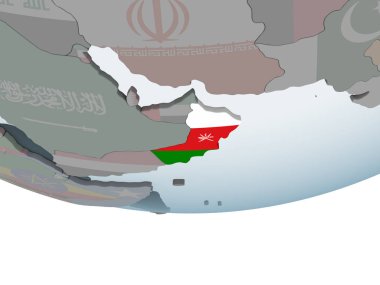 Umman katıştırılmış bayrak ile siyasi dünya üzerinde. 3D çizim.