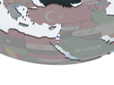 İsrail katıştırılmış bayrak ile siyasi dünya üzerinde. 3D çizim.