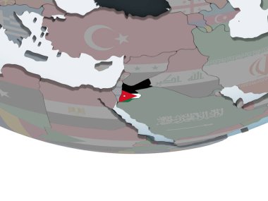 Jordan katıştırılmış bayrak ile siyasi dünya üzerinde. 3D çizim.