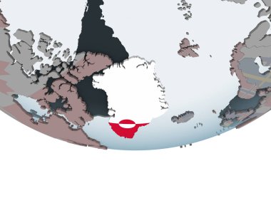 Grönland katıştırılmış bayrak ile siyasi dünya üzerinde. 3D çizim.