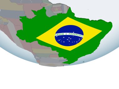 Brezilya katıştırılmış bayrak ile siyasi dünya üzerinde. 3D çizim.
