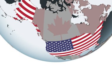 ABD katıştırılmış bayrak ile siyasi dünya üzerinde. 3D çizim.