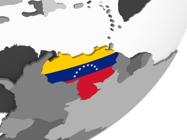 Venezuela katıştırılmış bayrak ile gri siyasi dünya üzerinde. 3D çizim.