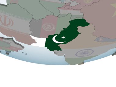 Pakistan katıştırılmış bayrak ile siyasi dünya üzerinde. 3D çizim.
