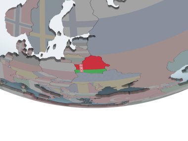 Beyaz Rusya katıştırılmış bayrak ile siyasi dünya üzerinde. 3D çizim.