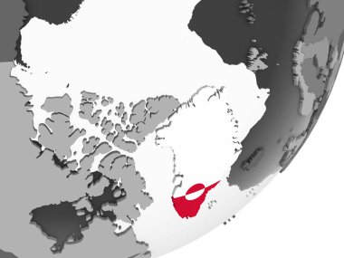 Grönland katıştırılmış bayrak ile gri siyasi dünya üzerinde. 3D çizim.