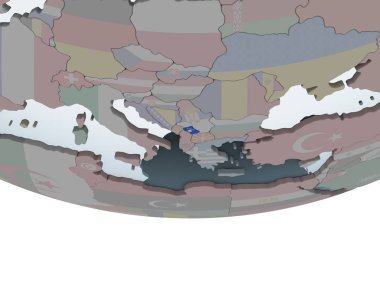 Kosova katıştırılmış bayrak ile siyasi dünya üzerinde. 3D çizim.