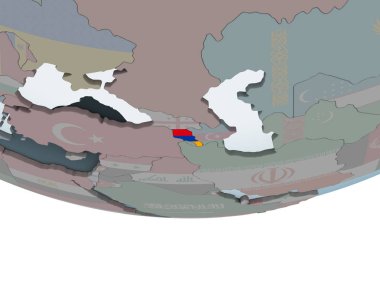 Ermenistan katıştırılmış bayrak ile siyasi dünya üzerinde. 3D çizim.