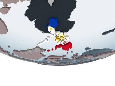 Filipinler katıştırılmış bayrak ile siyasi dünya üzerinde. 3D çizim.