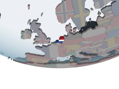 Hollanda katıştırılmış bayrak ile siyasi dünya üzerinde. 3D çizim.