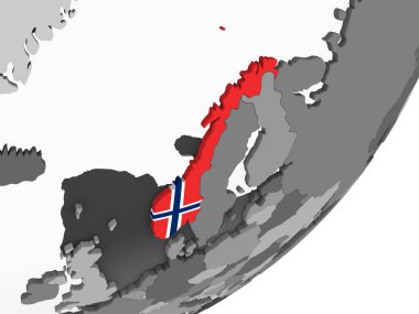 Norveç katıştırılmış bayrak ile gri siyasi dünya üzerinde. 3D çizim.