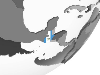 Guatemala katıştırılmış bayrak ile gri siyasi dünya üzerinde. 3D çizim.