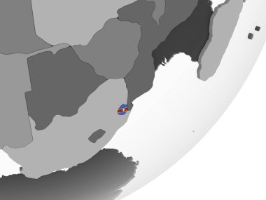 Svaziland katıştırılmış bayrak ile gri siyasi dünya üzerinde. 3D çizim.