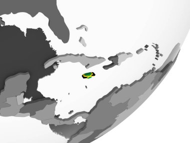 Jamaika katıştırılmış bayrak ile gri siyasi dünya üzerinde. 3D çizim.
