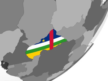 Orta Afrika katıştırılmış bayrak ile gri siyasi dünya üzerinde. 3D çizim.