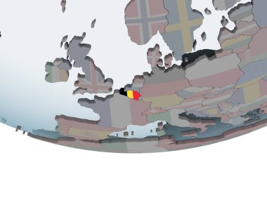 Belçika katıştırılmış bayrak ile siyasi dünya üzerinde. 3D çizim.
