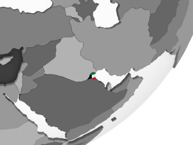 Kuveyt katıştırılmış bayrak ile gri siyasi dünya üzerinde. 3D çizim.