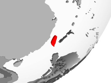 Tayvan katıştırılmış bayrak ile gri siyasi dünya üzerinde. 3D çizim.