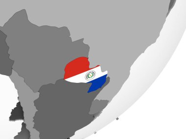 Paraguay katıştırılmış bayrak ile gri siyasi dünya üzerinde. 3D çizim.