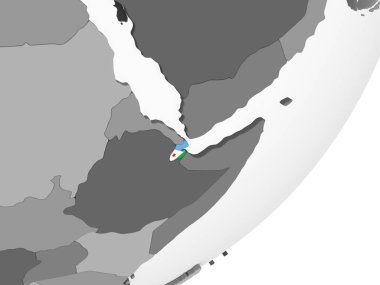 Cibuti katıştırılmış bayrak ile gri siyasi dünya üzerinde. 3D çizim.