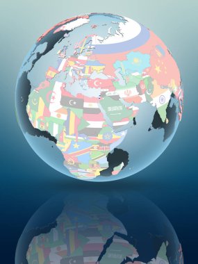 İsrail parlak yüzeye yansıtan siyasi dünya üzerinde. 3D çizim.