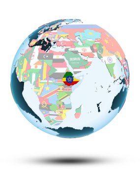 Etiyopya beyaz arka plan üzerinde izole gölge ile siyasi dünya üzerinde. 3D çizim.