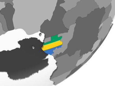 Gabon katıştırılmış bayrak ile gri siyasi dünya üzerinde. 3D çizim.