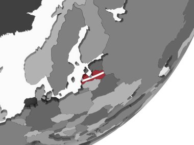 Letonya katıştırılmış bayrak ile gri siyasi dünya üzerinde. 3D çizim.