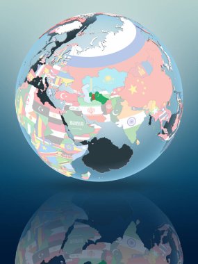 Türkmenistan parlak yüzeye yansıtan siyasi dünya üzerinde. 3D çizim.