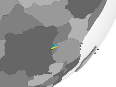 Ruanda katıştırılmış bayrak ile gri siyasi dünya üzerinde. 3D çizim.