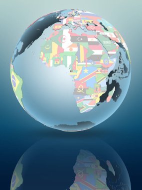 Ekvator Ginesi parlak yüzeye yansıtan siyasi dünya üzerinde. 3D çizim.