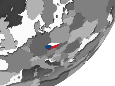 Çek Cumhuriyeti katıştırılmış bayrak ile gri siyasi dünya üzerinde. 3D çizim.