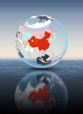 Çin su üzerinde yüzen siyasi dünya üzerinde. 3D çizim.