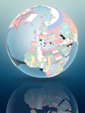 İtalya parlak yüzeye yansıtan siyasi dünya üzerinde. 3D çizim.