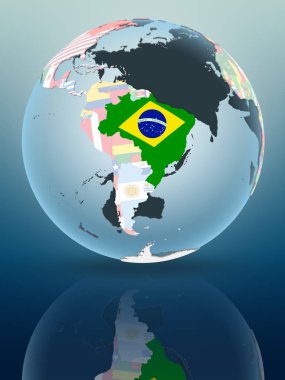 Brezilya siyasi dünya parlak yüzeye yansıtan üzerinde. 3D çizim.