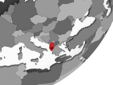 Arnavutluk katıştırılmış bayrak ile gri siyasi dünya üzerinde. 3D çizim.