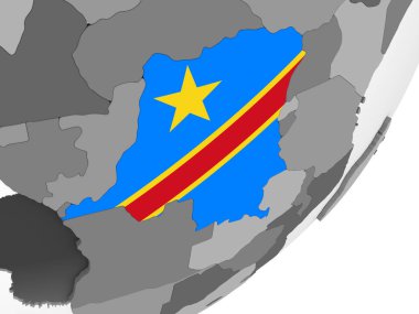 Demokratik Kongo Cumhuriyeti katıştırılmış bayrak ile gri siyasi dünya üzerinde. 3D çizim.