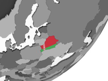 Beyaz Rusya katıştırılmış bayrak ile gri siyasi dünya üzerinde. 3D çizim.
