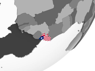 Liberya katıştırılmış bayrak ile gri siyasi dünya üzerinde. 3D çizim.