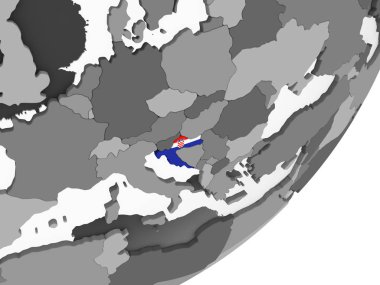 Hırvatistan katıştırılmış bayrak ile gri siyasi dünya üzerinde. 3D çizim.
