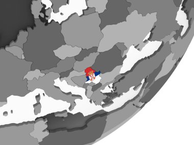 Sırbistan katıştırılmış bayrak ile gri siyasi dünya üzerinde. 3D çizim.