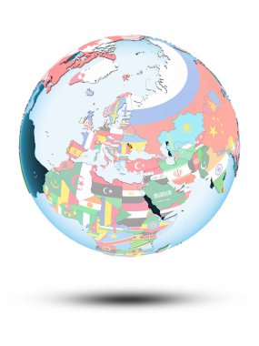 Moldova siyasi Globe izole beyaz zemin üzerine gölge ile. 3D çizim.