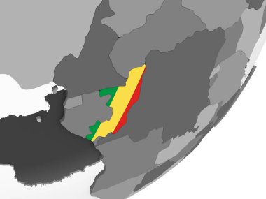 Kongo katıştırılmış bayrak ile gri siyasi dünya üzerinde. 3D çizim.