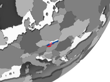 Slovakya katıştırılmış bayrak ile gri siyasi dünya üzerinde. 3D çizim.
