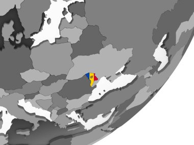 Moldova katıştırılmış bayrak ile gri siyasi dünya üzerinde. 3D çizim.