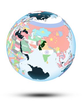 Pakistan beyaz arka plan üzerinde izole gölge ile siyasi dünya üzerinde. 3D çizim.